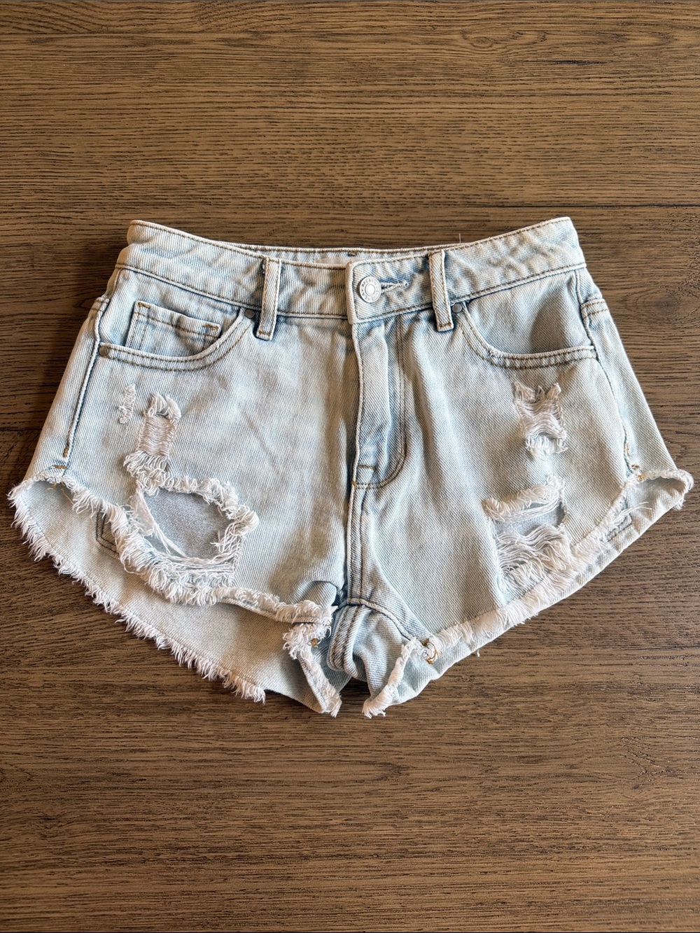 PacSun Light Blue Distressed Denim Cutoff High Rise Festival Shorts